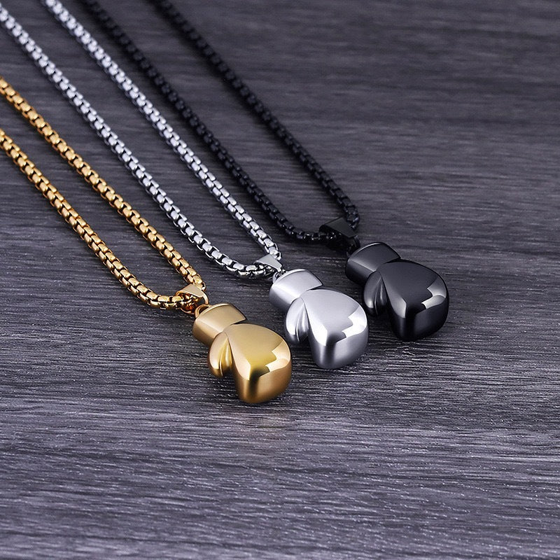 Planderful Boxing Glove Necklace Unisex Stainless Steel Pendant Bold Vintage Gift For Him And Her