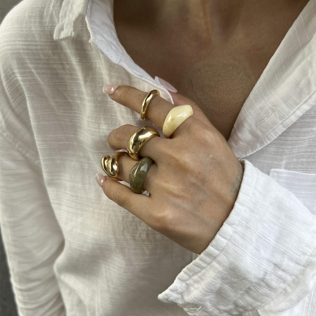 Planderful Geometric Landscape Ring Set With Resin Inlay Vienna Verve Collection Statement Jewelry For Women