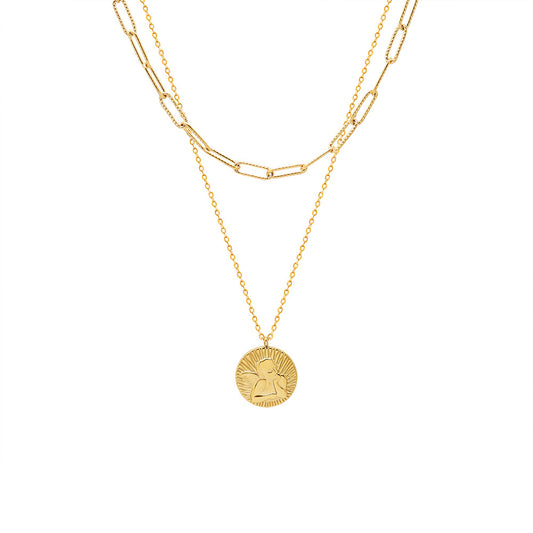 18K Gold Plated Titanium Steel Double Layer Angel Boys Necklace