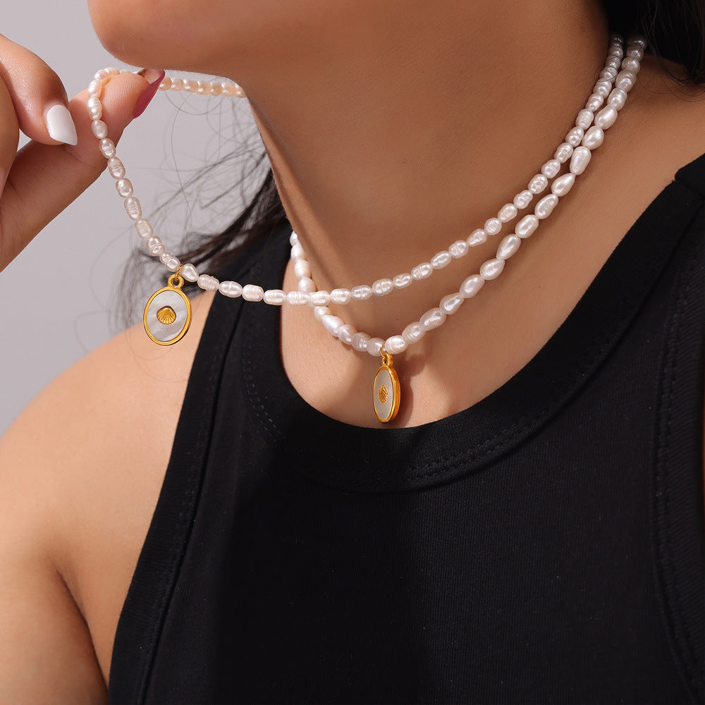 Elegant Freshwater Pearl Pendant Necklace with White Shell Detail