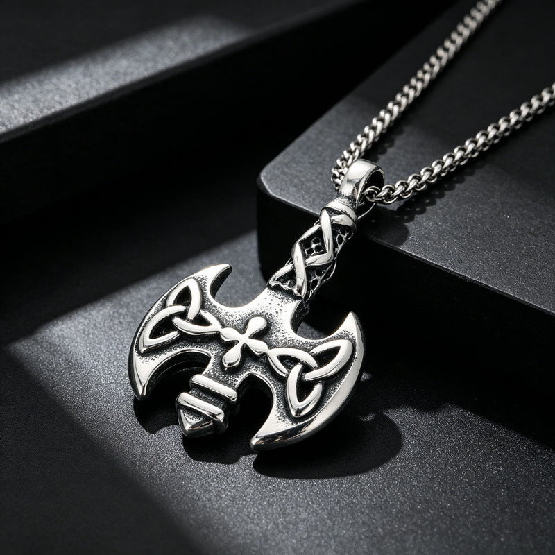Viking Weapon Tomahawk Short Sword Titanium Steel Pendant Vintage Celtic Skull Axe Knife Necklace