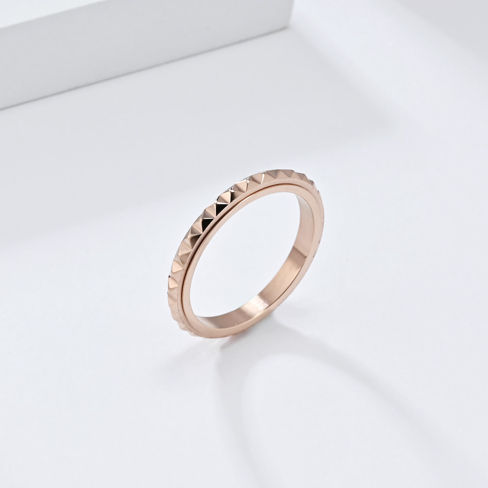 Steel Ring - Elegant Rotating Lattice Rhombus Design For Couples Everyday Genie Jewelry