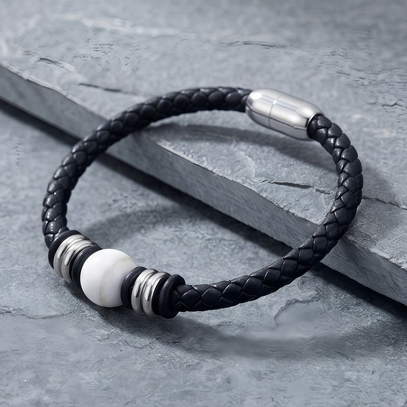 Woven Leather Rope Bracelet Tiger's Eye Stone Lapis Lazuli Magnetic Buckle Stainless