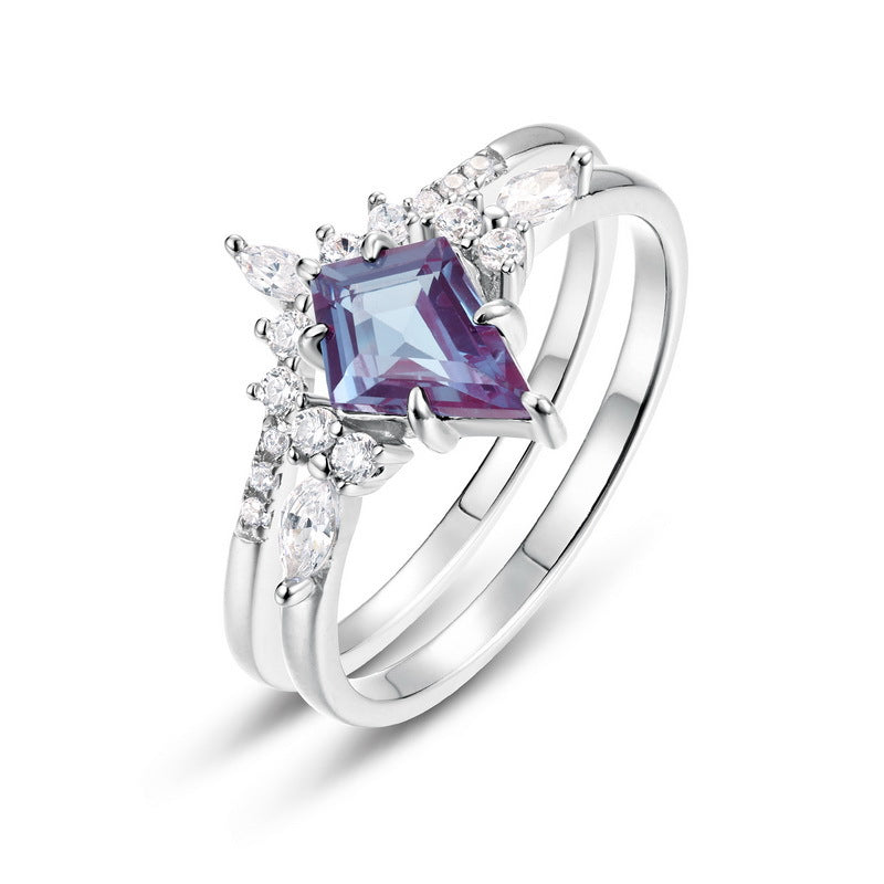 Planderful Jewelry Alexandrite Ring In Sterling Silver Geometric V Shape Stackable Band
