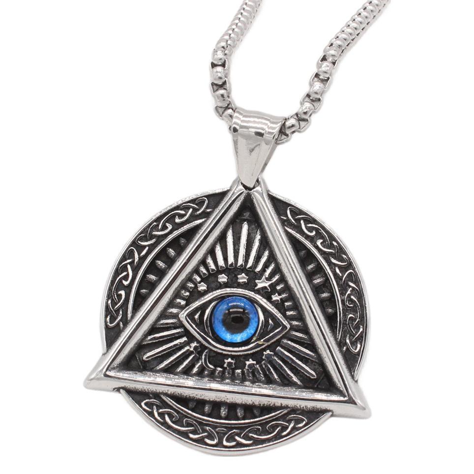 Punk Men's Devil's Eye Pendant in Titanium Steel - Cross-border Freemasonry Design