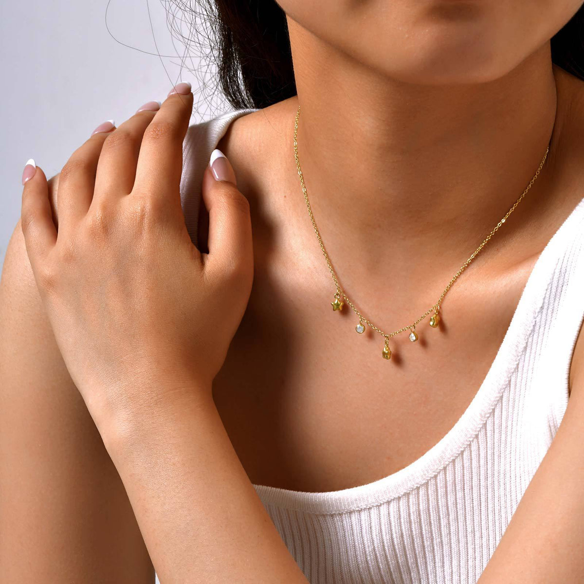 Women's Style Necklace Stainless Steel Flat Cross Chain Zircon Five-Pointed Star Heart