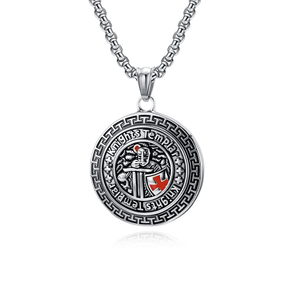 Planderful Knights Templar Shield Necklace For Men Titanium Steel Pendant Retro Literary Jewelry