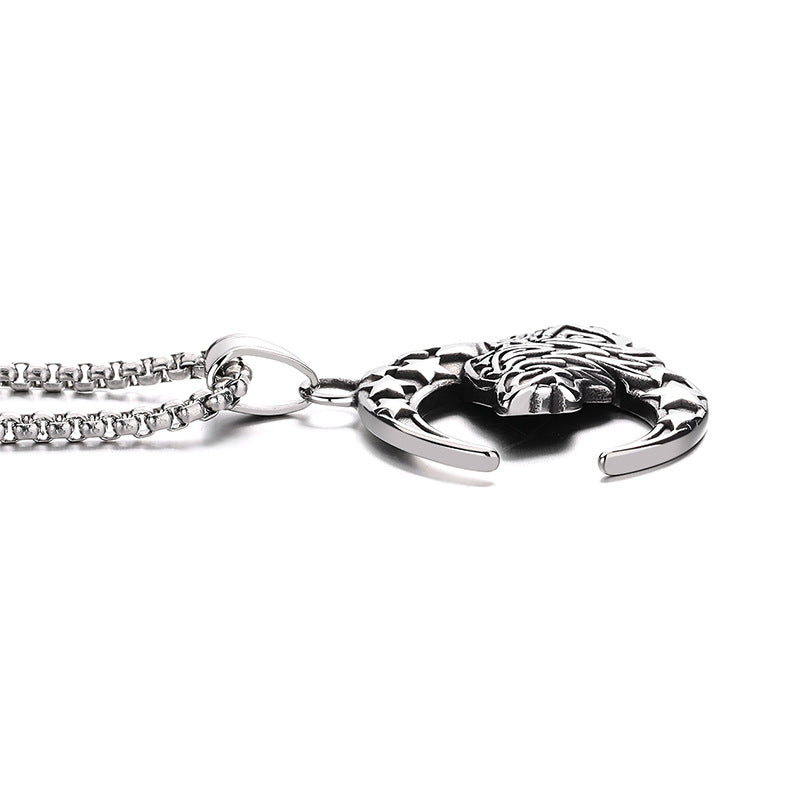 Steel Necklace – Vintage Wolf Head Pendant
