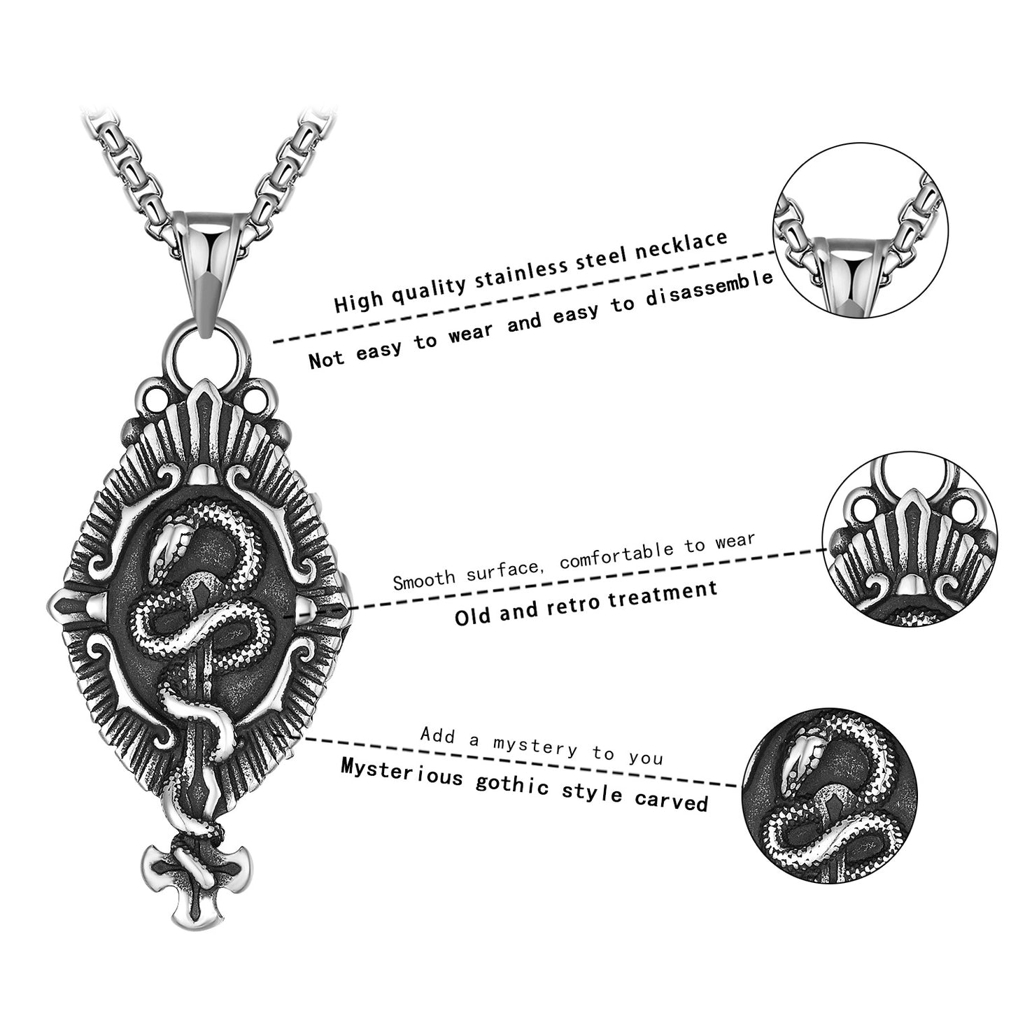 Steel Necklace – Vintage Oxidized Black Snake Pendant For Men Everyday Wear Statement Accessory