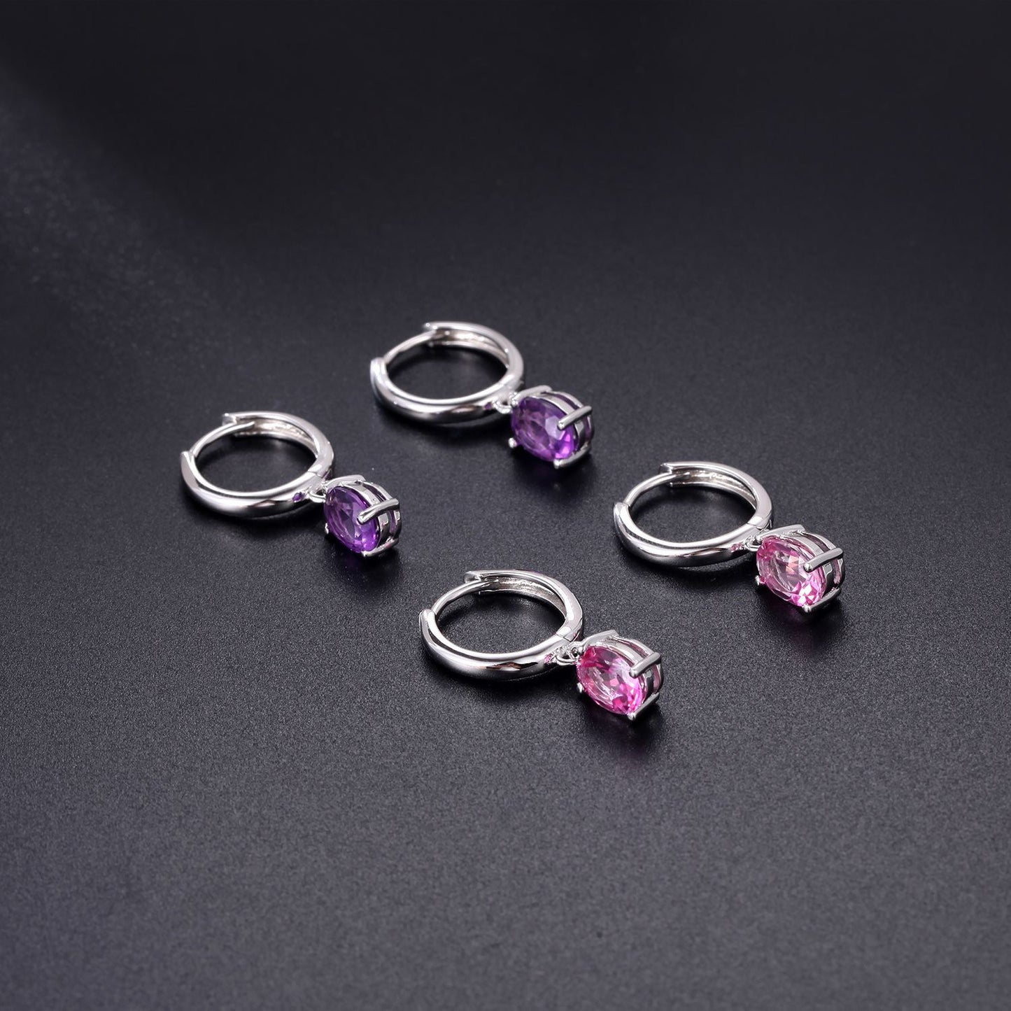 Solitaire Oval Natural Gemstone Pendant Silver Hoop Earrings