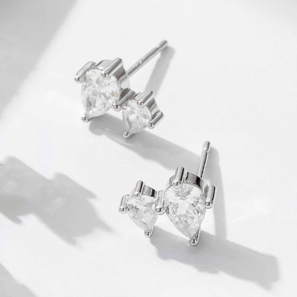 S925 Sterling Silver Water Drop Zircon Stud Earrings, Sense Commuter Zircon