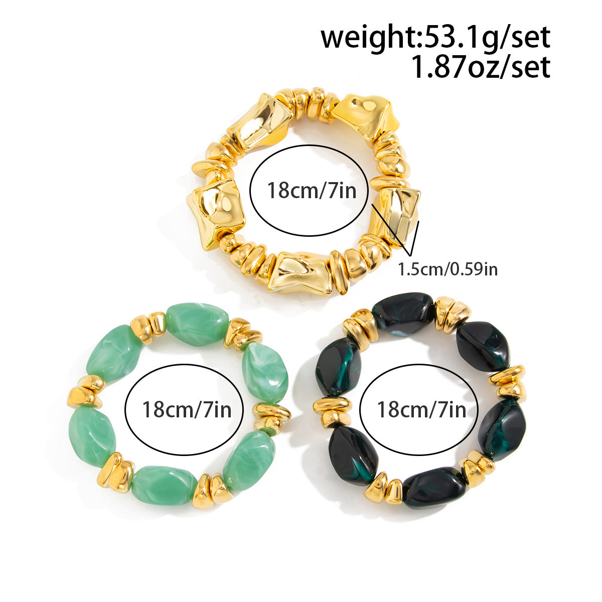 Amber Beaded Stacked Bracelet Knock Pattern Smudge Elastic Bracelet