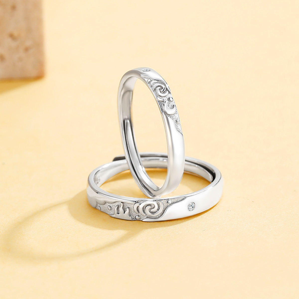 Planderful Jewelry Sterling Silver Couple Ring Mountains And Rivers Moonlit Reflection For Him And Her
