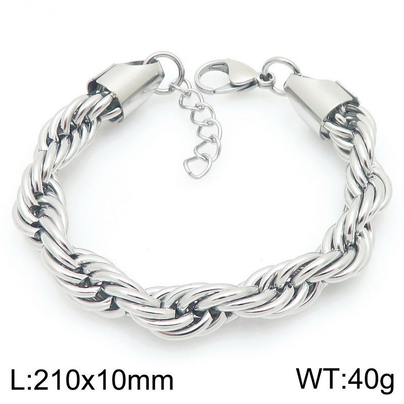 Twisted Rope Bracelet And Necklace Set Stainless Steel Men