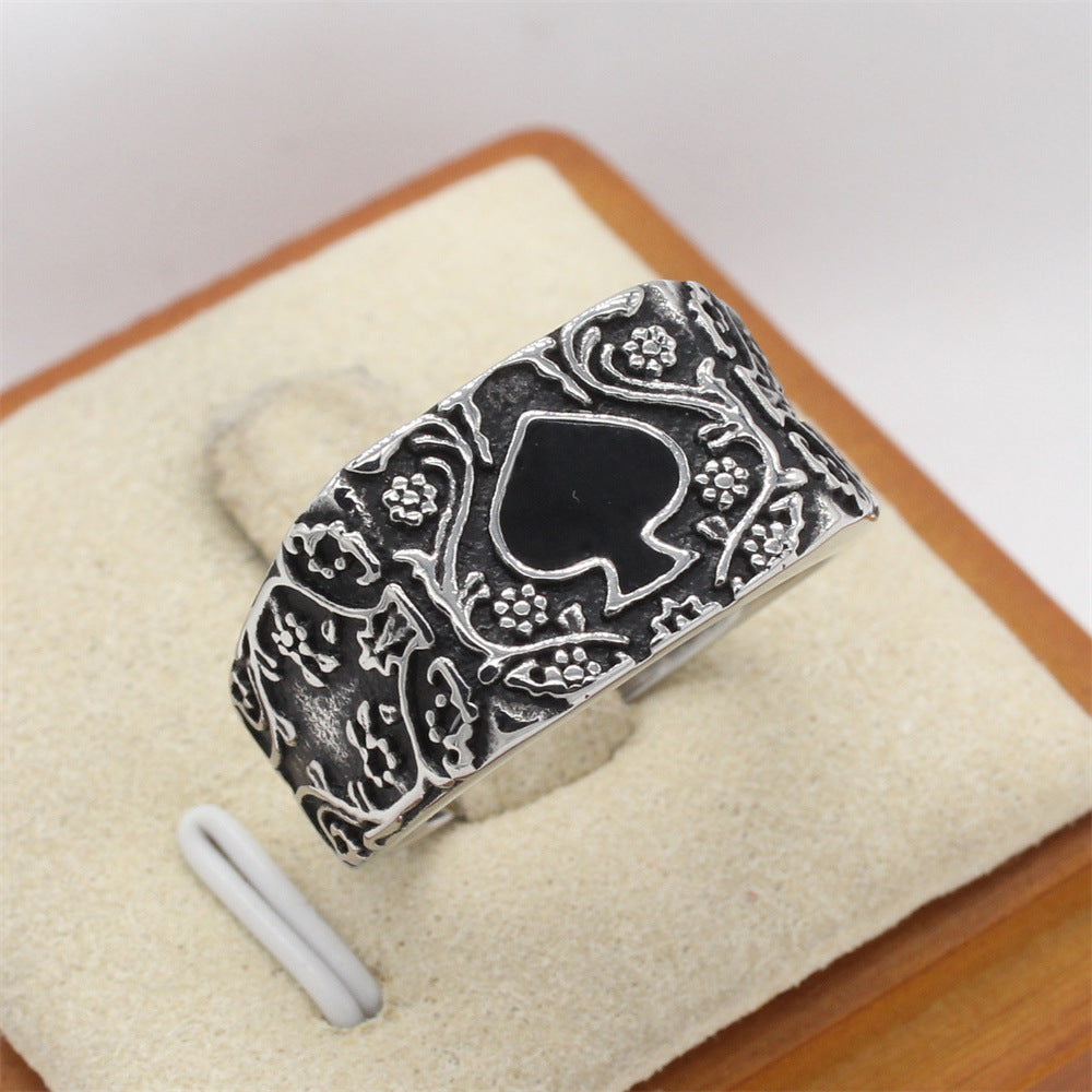 Planderful Titanium Steel Ring For Men Unisex Spade Retro
