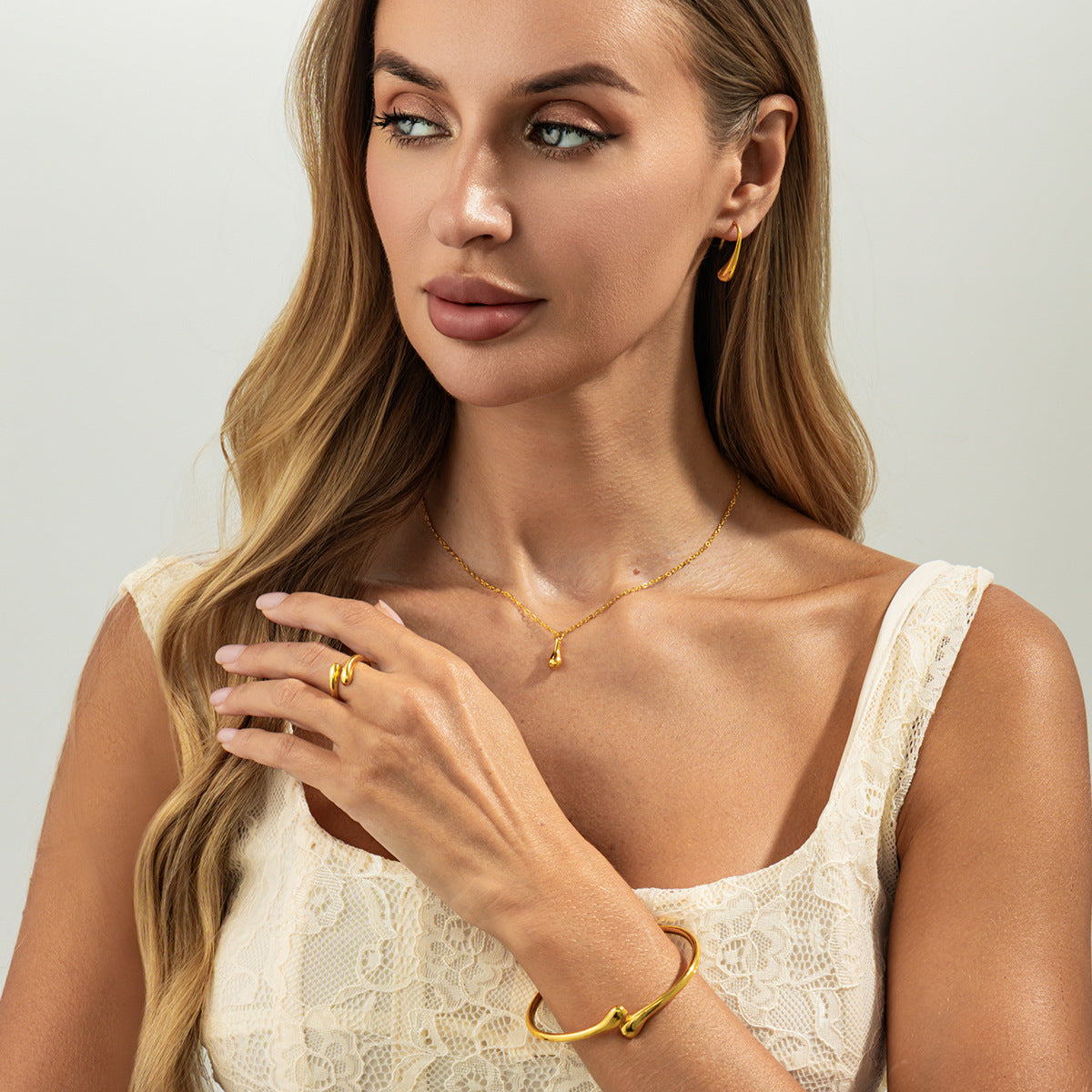 Teardrop Necklace, Bracelet, Earrings & Ring Set