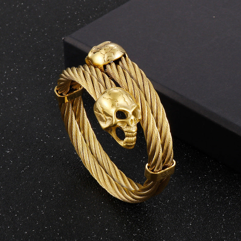 Hiphop Rock Skull Open Stretch Bracelet – Men's Titanium Steel Weiya Wire Steel Wire