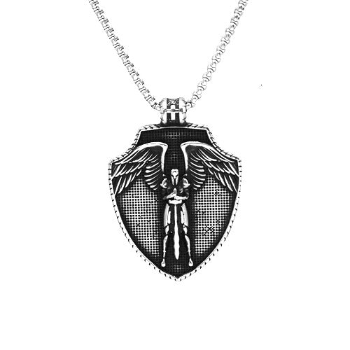 St. Michael's Vintage Men's Titanium Steel Angel Cross Pendant