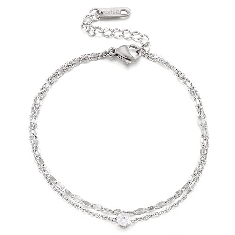 Double-Layer Stainless Steel Women's Bracelet – Commuting Zircon For Girlfriend