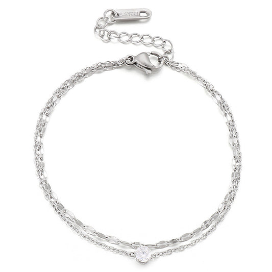 Double-Layer Stainless Steel Women's Bracelet – Commuting Zircon For Girlfriend