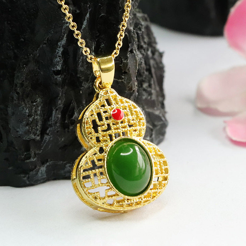Fortune's Favor Sterling Silver Jade Gourd Pendant