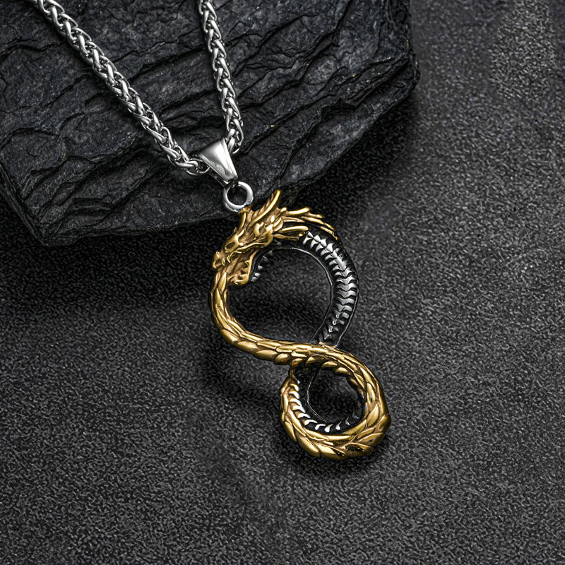 Planderful Titanium Steel Dragon Necklace For Men With Domineering Flame Pendant Premium Hip Hop Jewelry