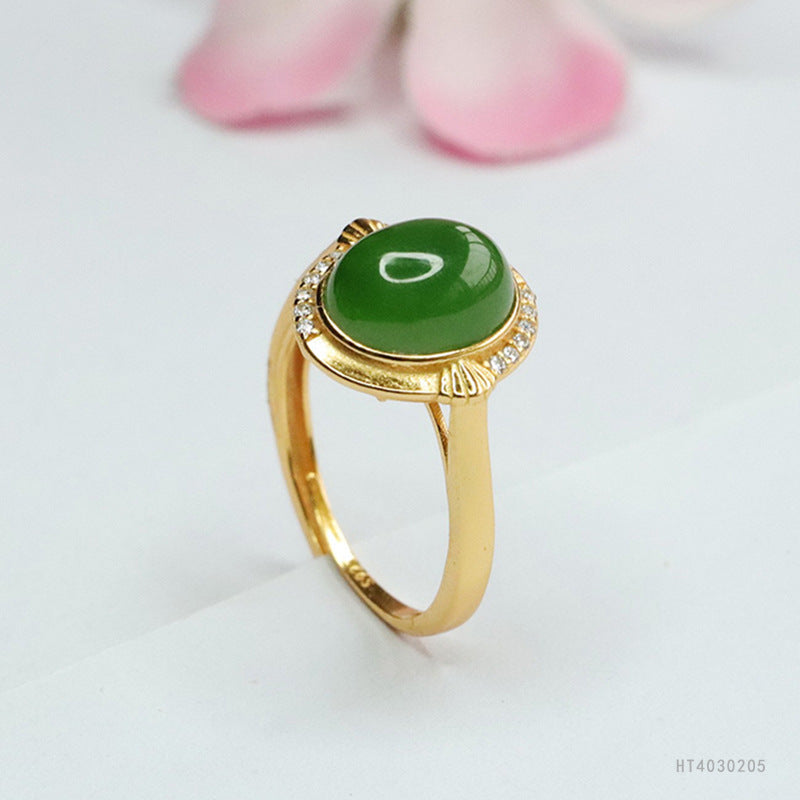 925 Sterling Silver Hetian Jasper Shell Ring