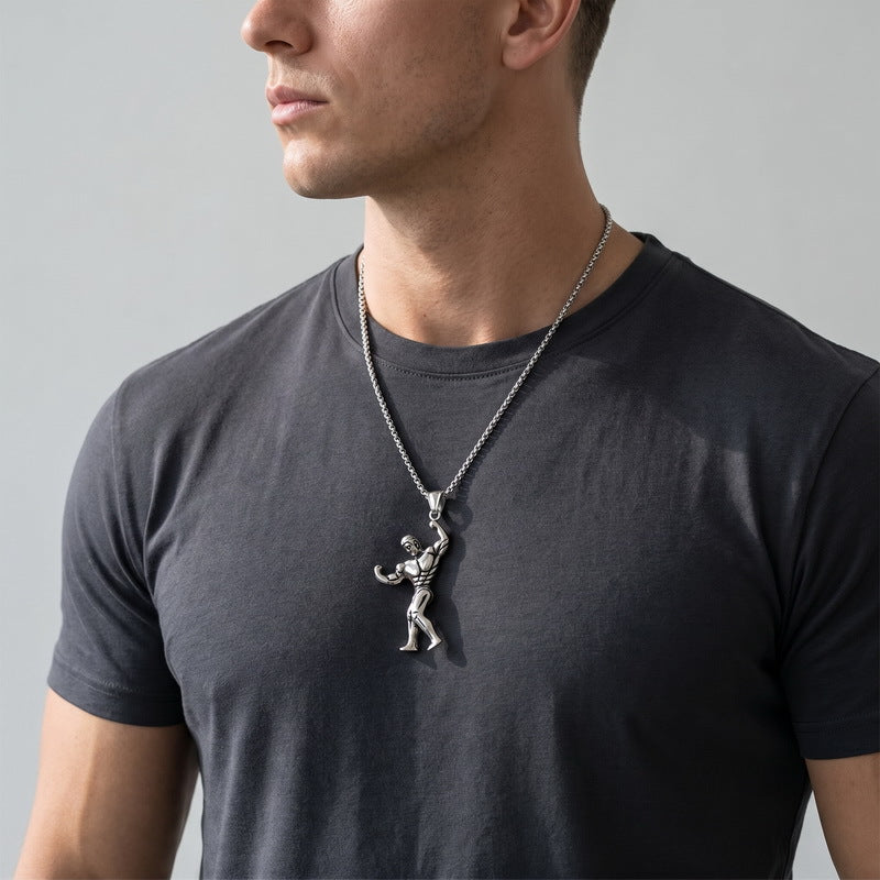 Popular Sports Fitness Muscle Men's Retro Arm Lift Abdominal Muscles Stainless Steel Men's Necklace