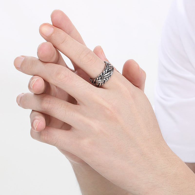 Planderful Mens Interwoven Love Ring Stainless Steel