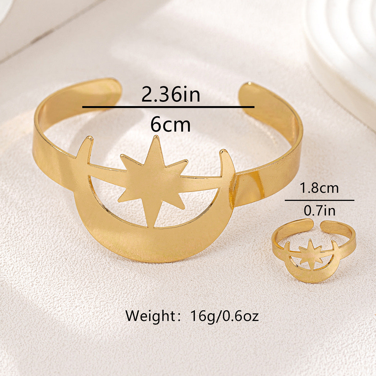 Fashionable Personalized Star Moon Bracelet Ring Set for Women