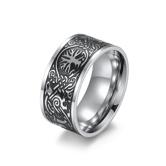Planderful Titanium Steel Viking Ring Tree Of Life Odin Raven Celtic Knot Index Finger For Men