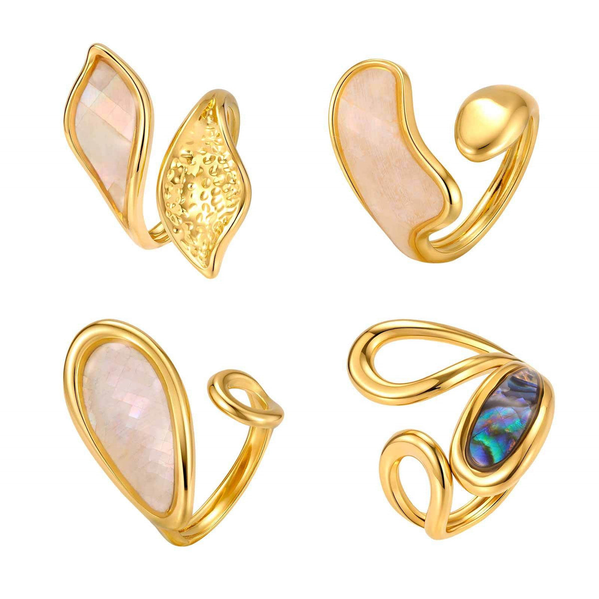 Hot-Selling Special-Shaped White Shell Stainless Steel Ring Design Leaf Opening
