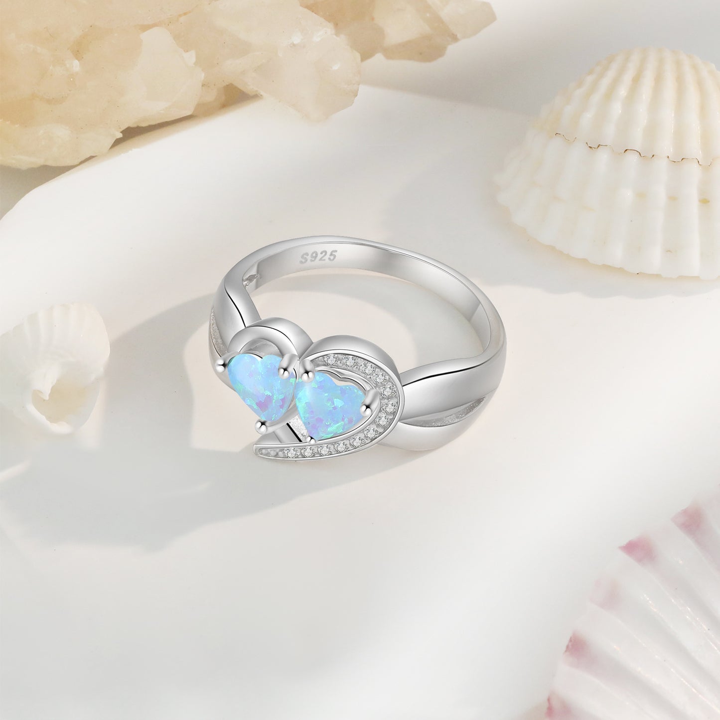 Planderful Jewelry Opal Ring Sterling Silver Heart Design
