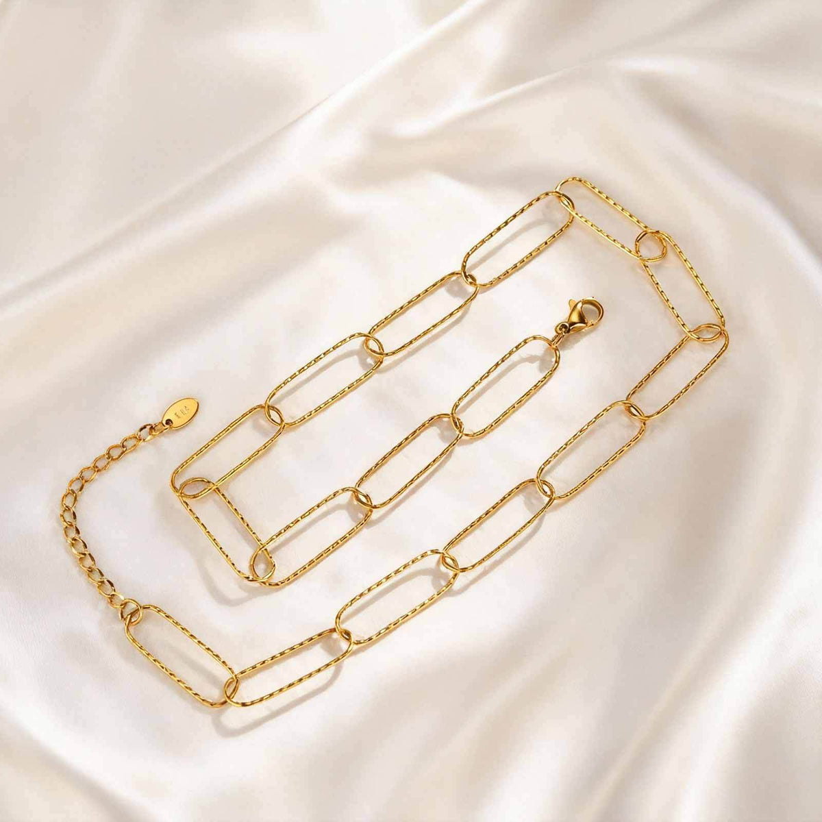Stainless Steel Embossed Flat Rectangular Chain Necklace Bracelet Gold – A Must