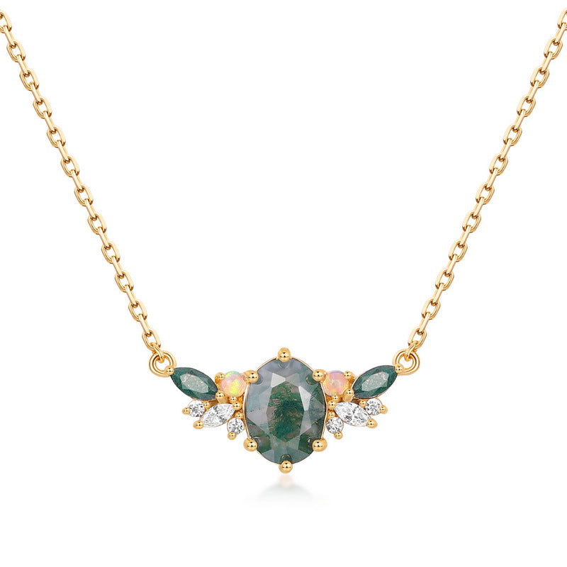 S925 Sterling Silver Moss Agate Pendant Necklace