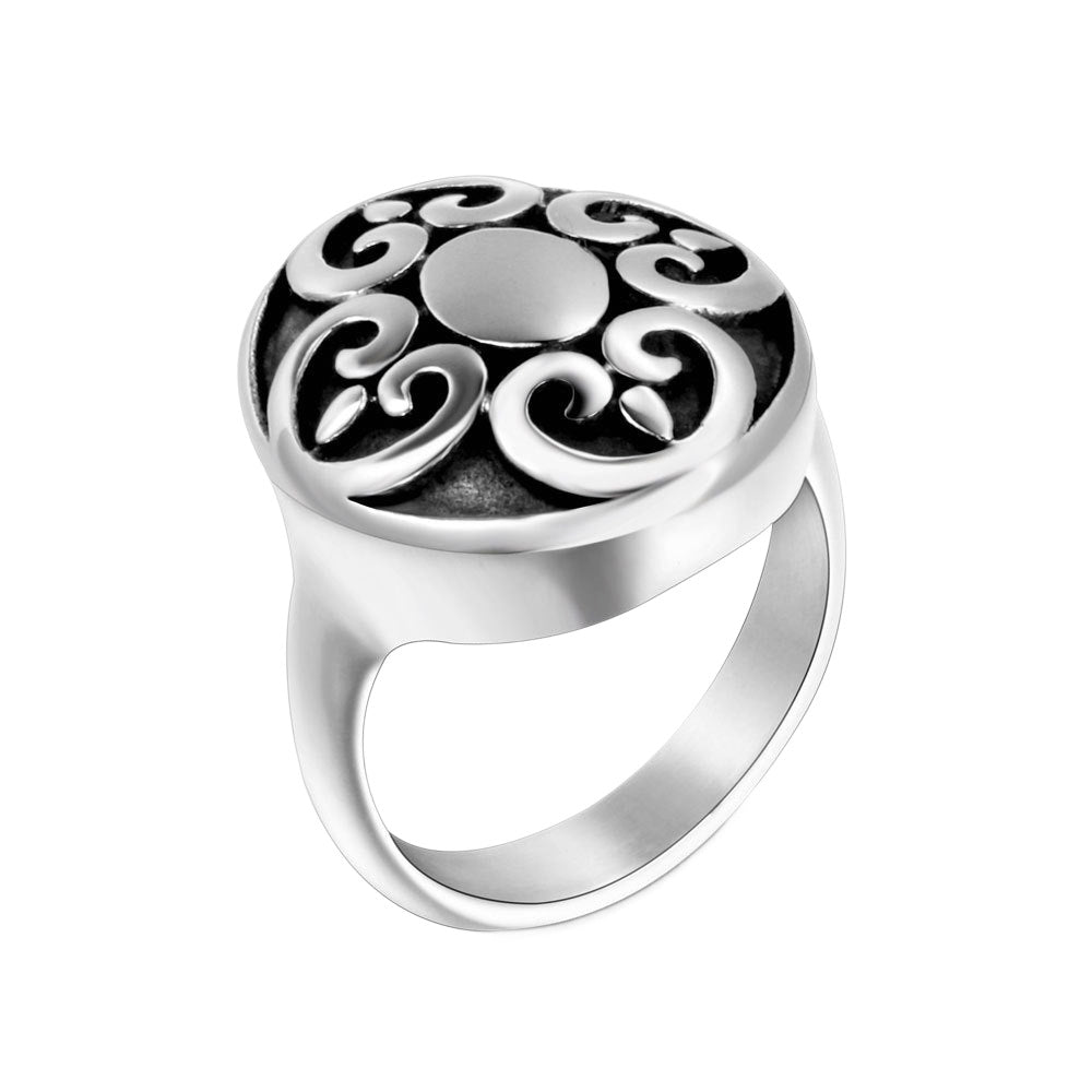 No Fading Punk Mysterious Pattern Titanium Steel Ring Men's Rice Flower Rotatable Ring