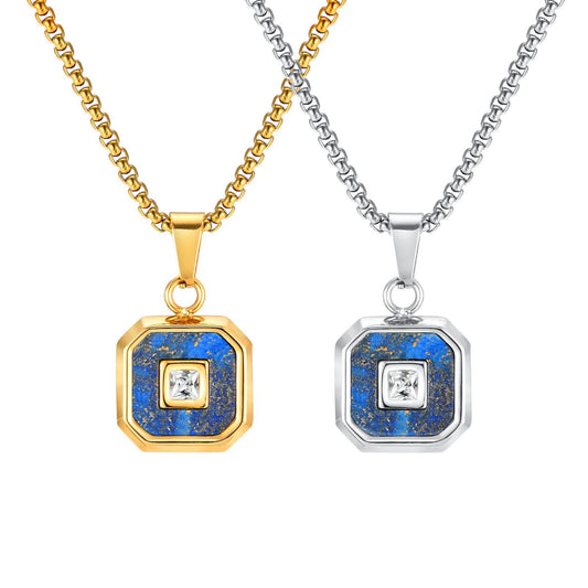 Lapis Lazuli Zircon Stainless Steel Necklace for Men