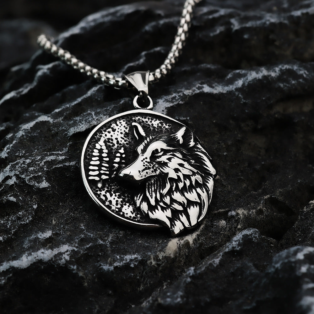 Planderful Titanium Wolf Pendant For Men Customizable Punk Retro Stainless Steel Wolf Necklace