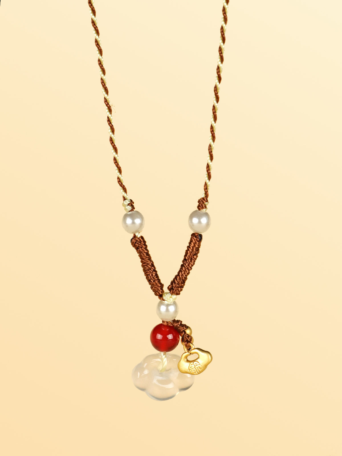 Agate Pearl Ruyi Lock Pendant Necklace