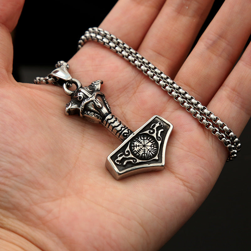 Titanium Steel Non-Fading Jewelry Thor Hammer Necklace for Men