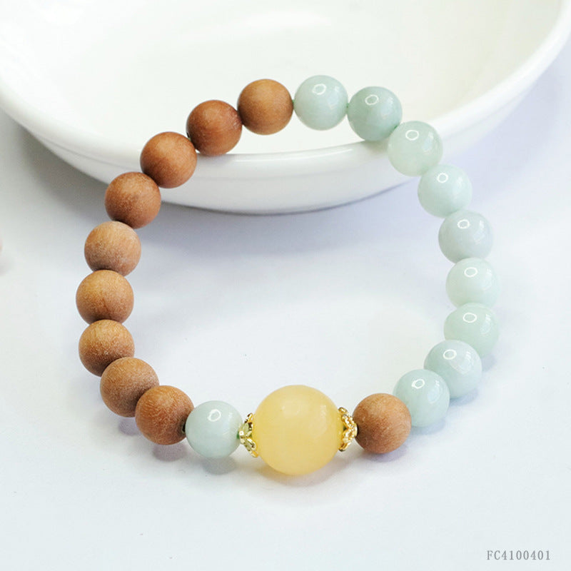 Jadeite Round Bead & Sandalwood 8 mm Beaded Bracelet