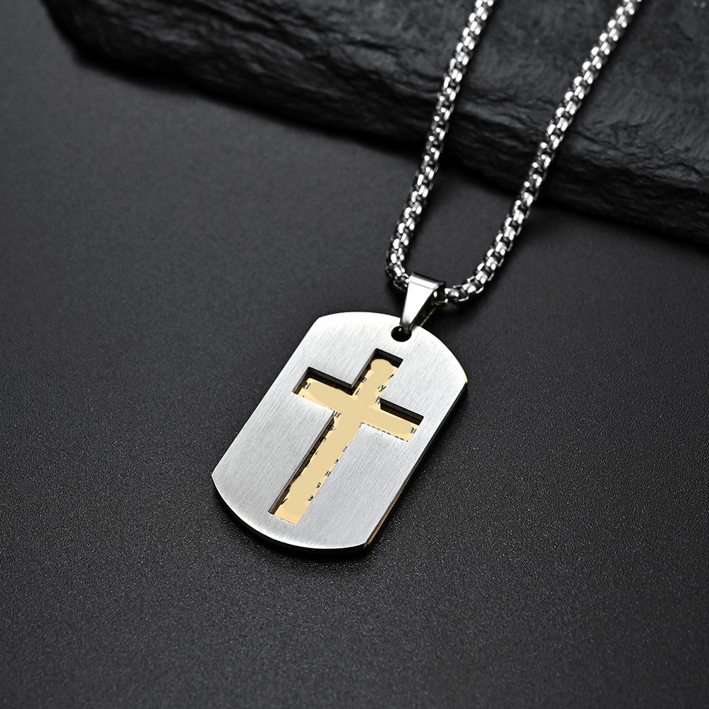 INS European and American Hollow Cross Army Necklace for Men