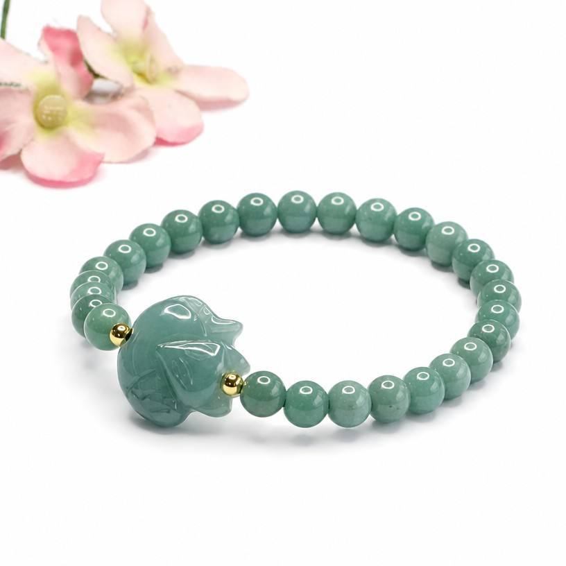 Blue Water Jadeite Fox Beaded Bracelet