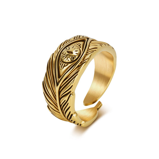 Stainless Steel Ring Everyday Genie By Planderful Collection For Men Unisex Retro Feather Eyes Design Durable Statement