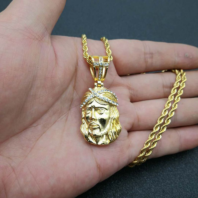Stainless Steel Gold Plated Zircon Portrait Head Pendant Necklace For Women Planderful