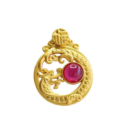 Lab-Grown Ruby Dragon & Pearl Pendant — No Chain