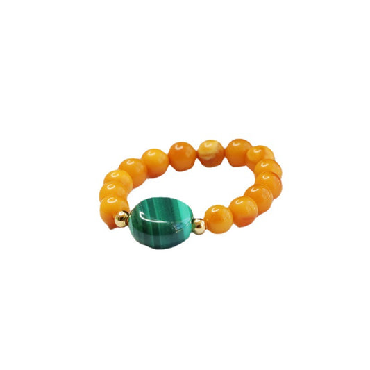 Amber and Malachite Ring with Natural Honey Wax Accents
