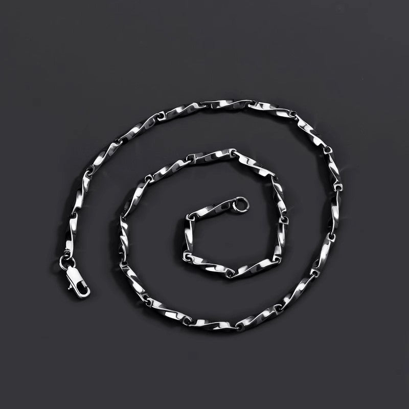 Planderful Jewelry Mobius Titanium Steel Necklace for Men and Women Rhombus Melon Seed Chain