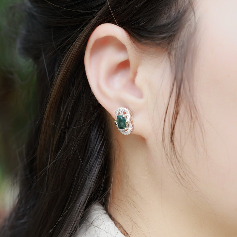 S925 Sterling Silver Moss Agate Signature Stud Earrings