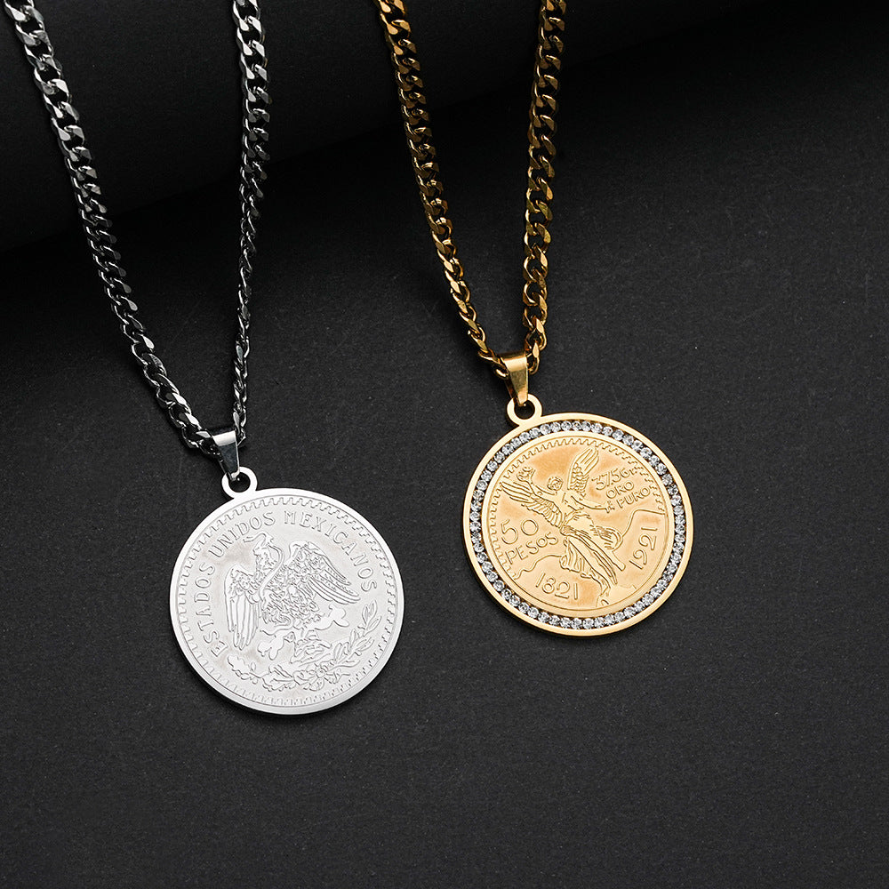 Planderful Muse Coin Pendant Necklace Unisex Durable Steel